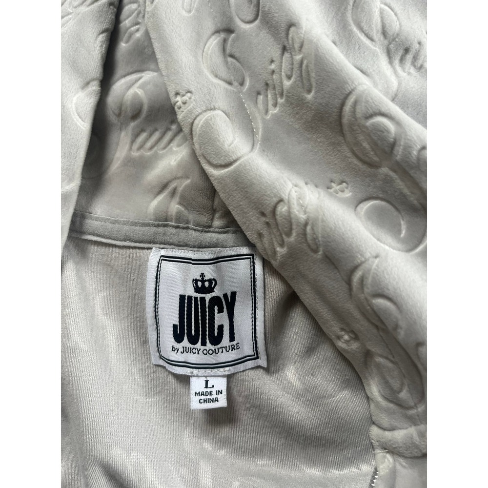 Juicy Couture Velour Zip Up Hoodie Grey Embossed All‎ Over Logo Y2K Size L - Picture 4 of 8